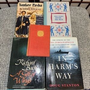 Lot of 5 decorative shelf decor maritime military vintage hardcover books